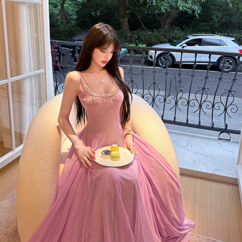 Purple lady dress summer long dress