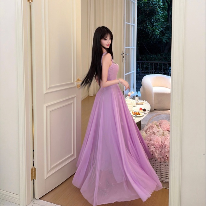 Purple lady dress summer long dress