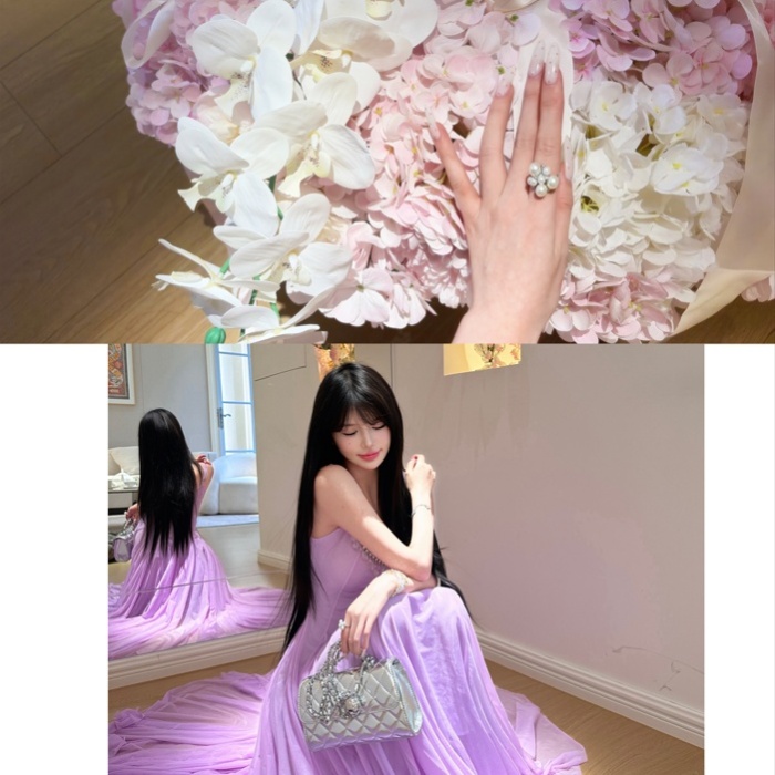 Purple lady dress summer long dress