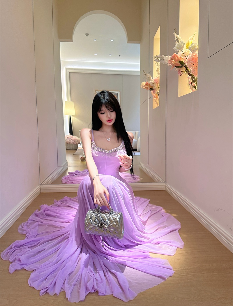 Purple lady dress summer long dress