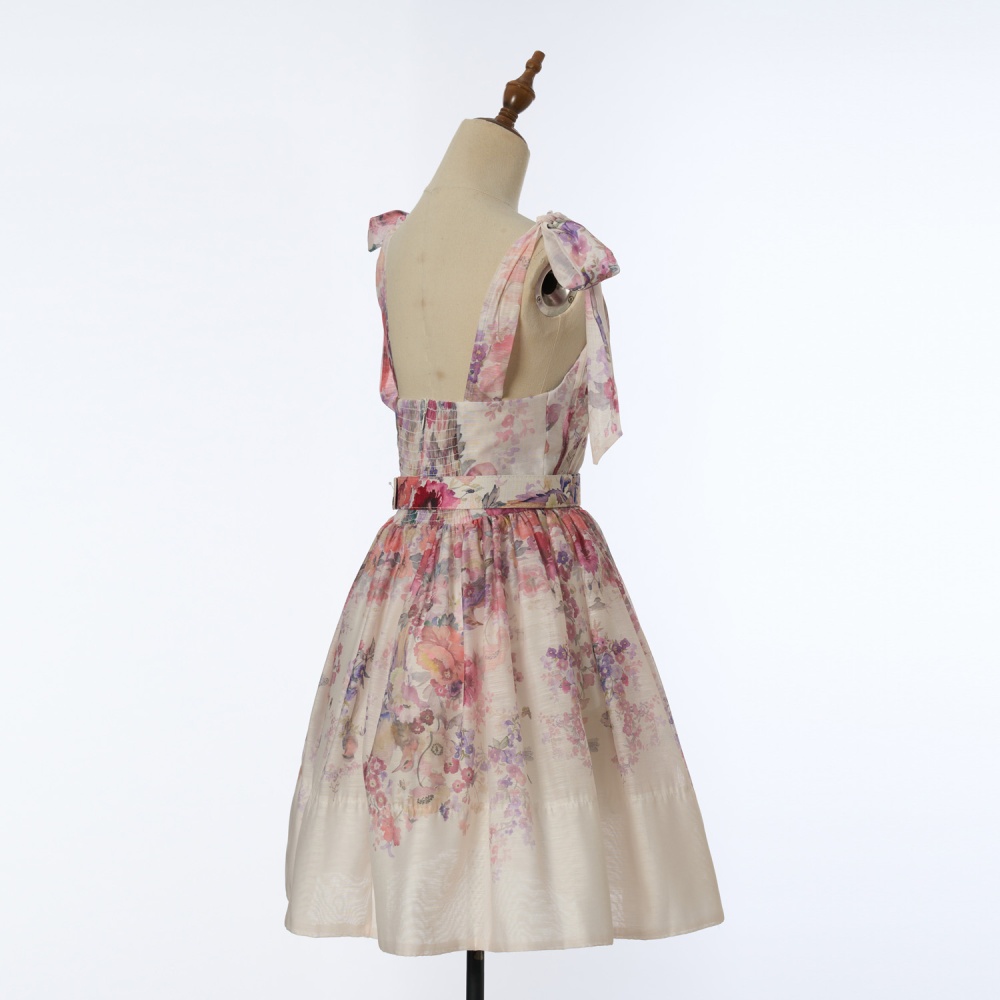 Tender short bow dress pinched waist printing belt