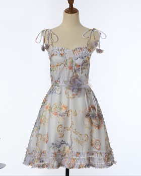 Silk linen short sling dress
