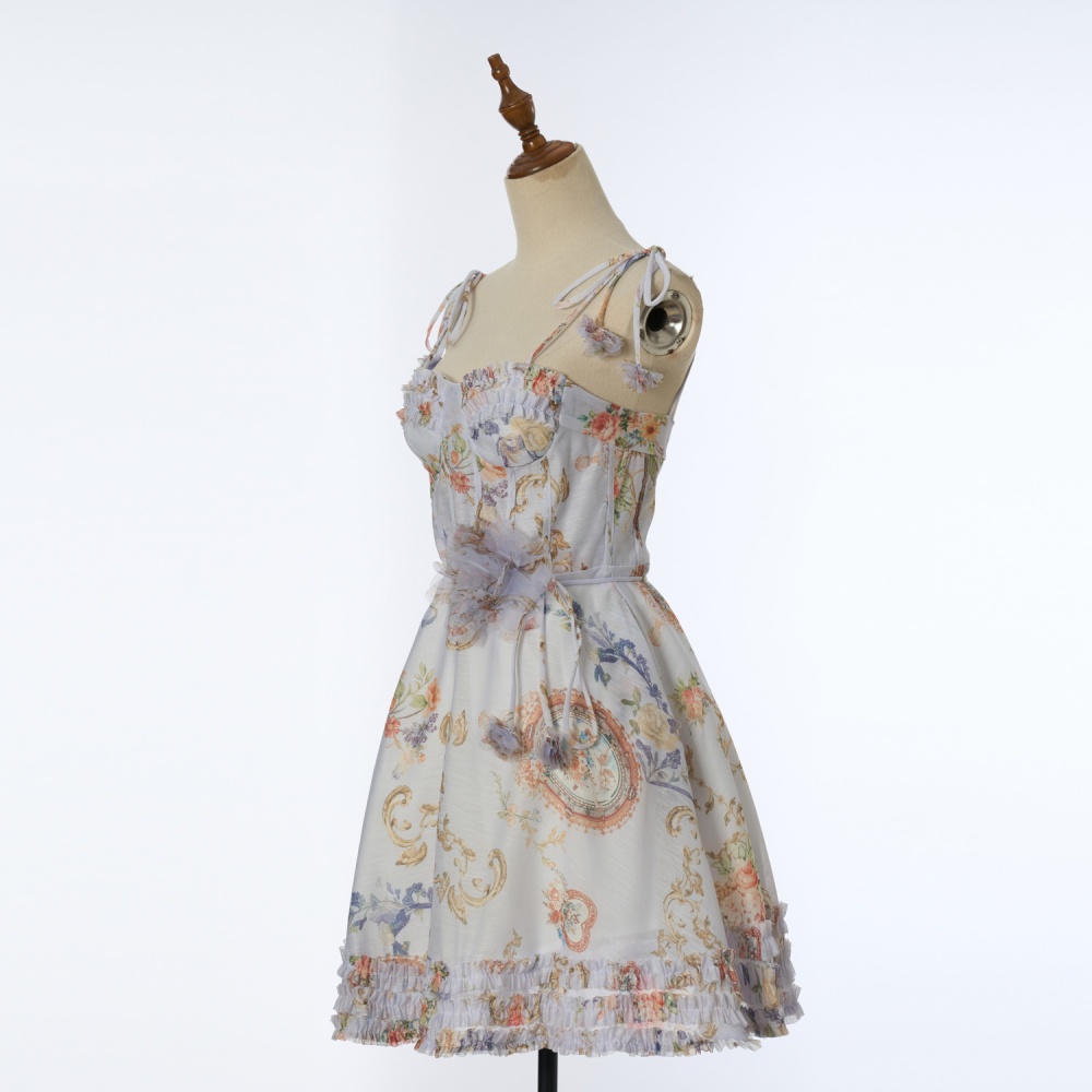 Silk linen short sling dress