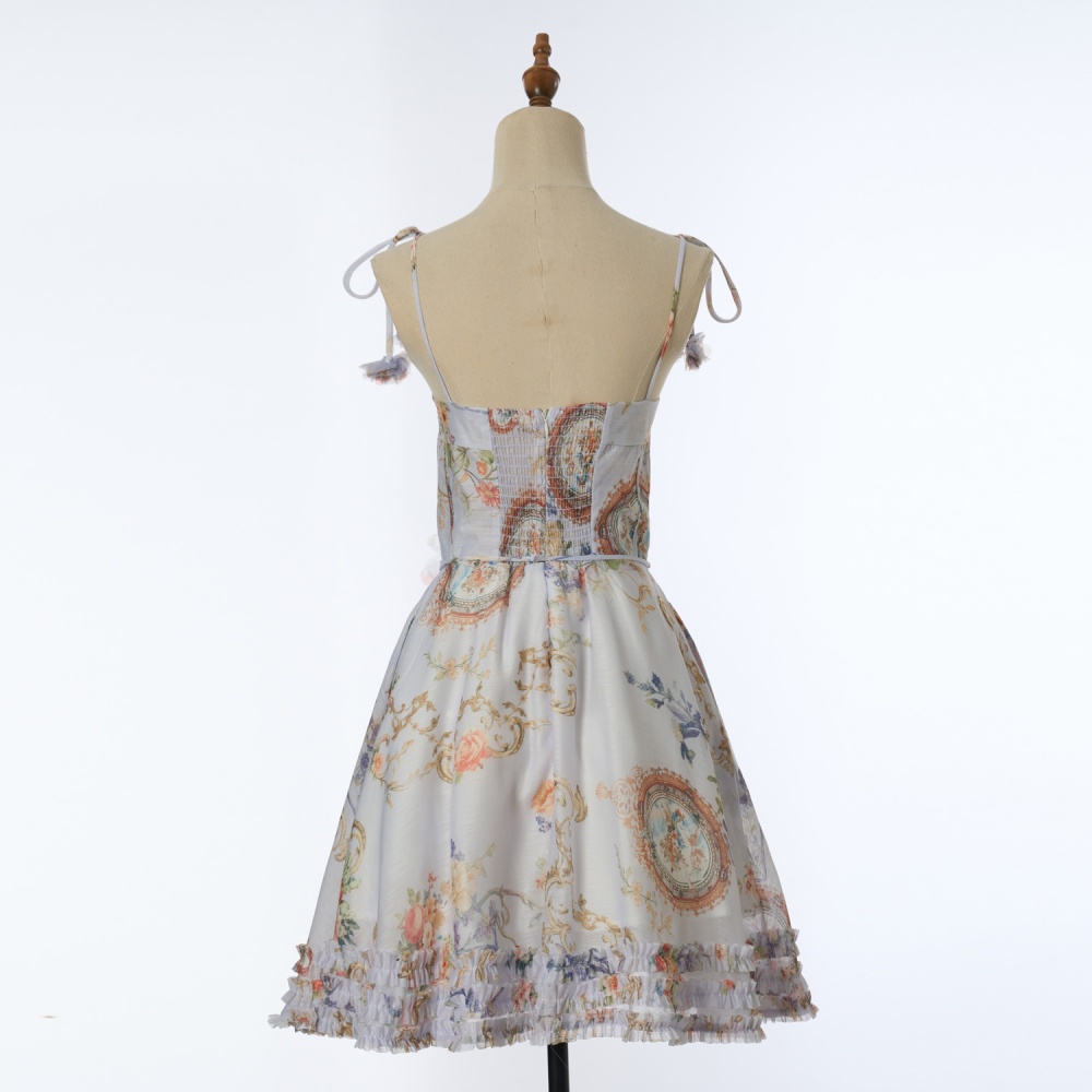 Silk linen short sling dress