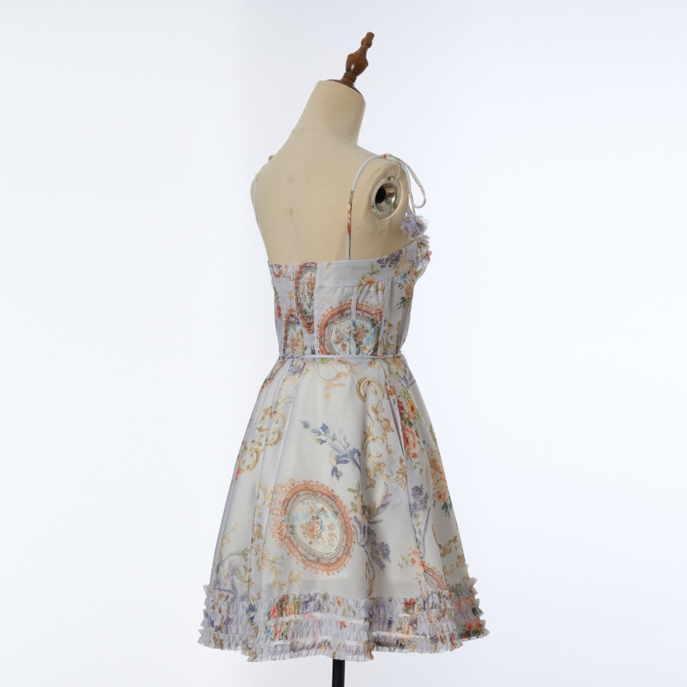 Silk linen short sling dress
