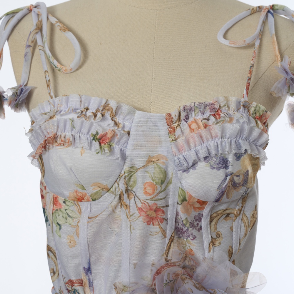 Silk linen short sling dress