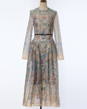 Long sleeve silk linen with belt dress