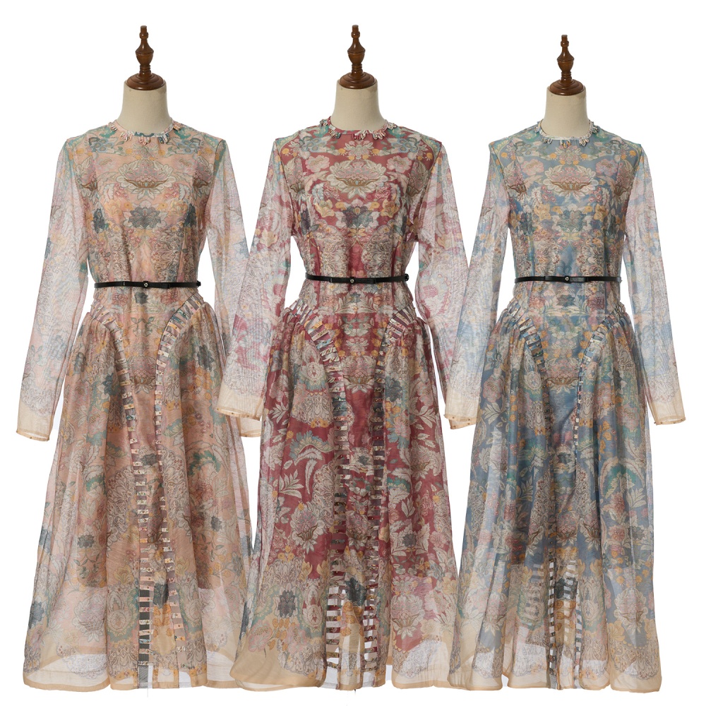 Long sleeve silk linen with belt dress