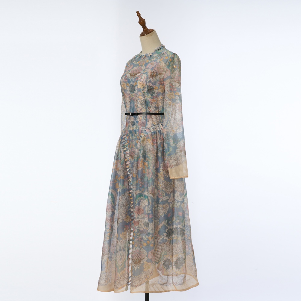 Long sleeve silk linen with belt dress