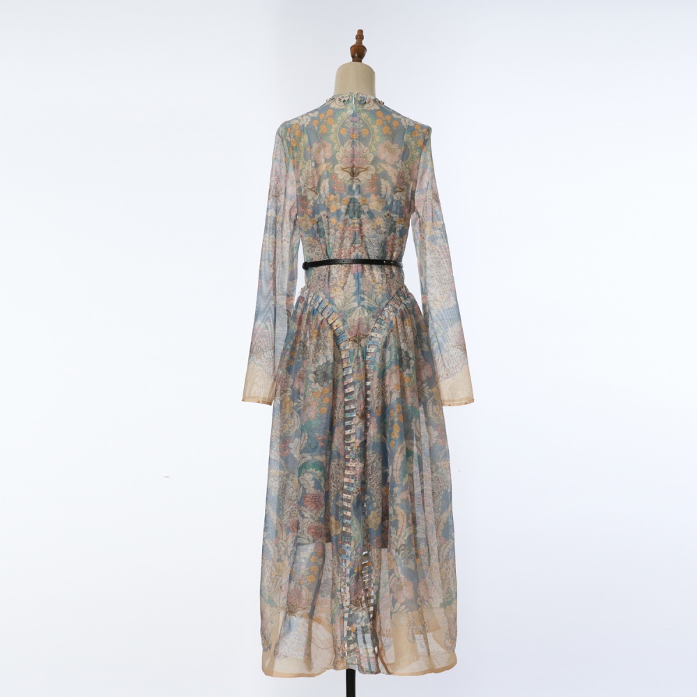 Long sleeve silk linen with belt dress