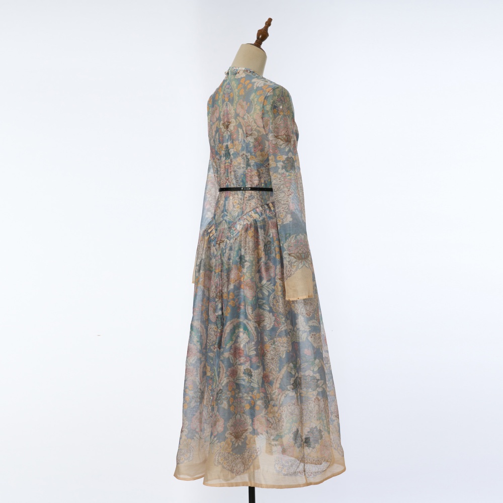 Long sleeve silk linen with belt dress
