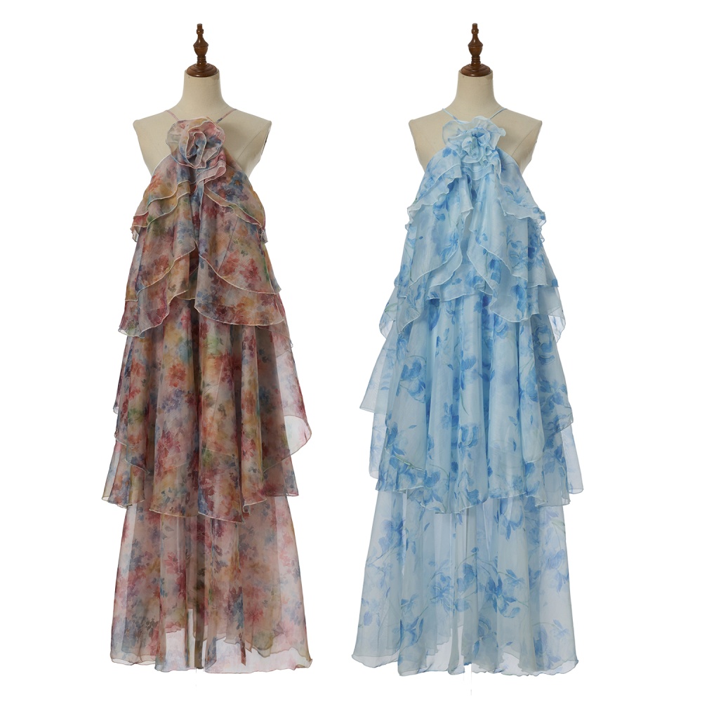 Summer seaside dress cake halter long dress for women