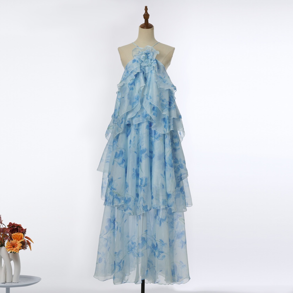 Summer seaside dress cake halter long dress for women