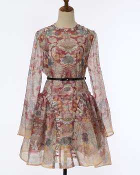 Silk linen long sleeve with belt short dress