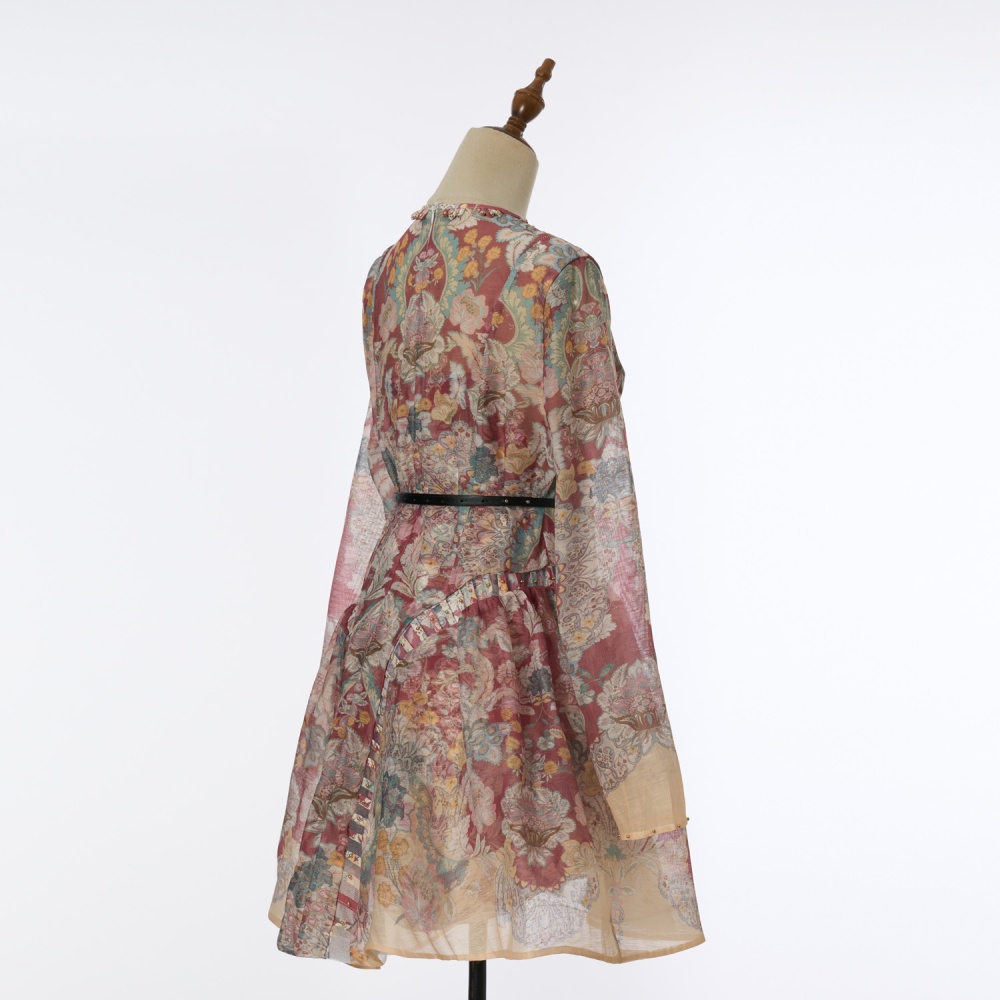 Silk linen long sleeve with belt short dress