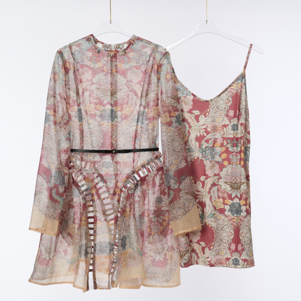 Silk linen long sleeve with belt short dress