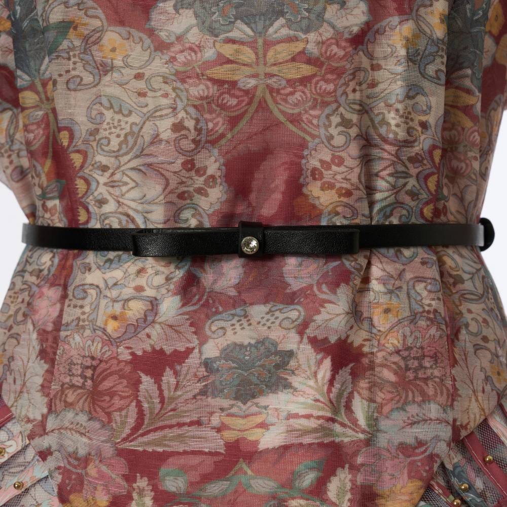 Silk linen long sleeve with belt short dress