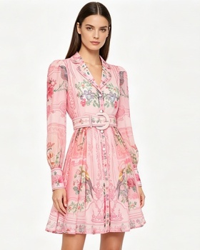 Spring and summer court style dress short printing shirt