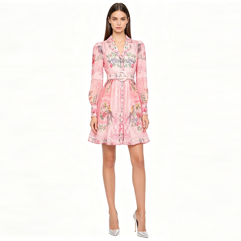 Spring and summer court style dress short printing shirt