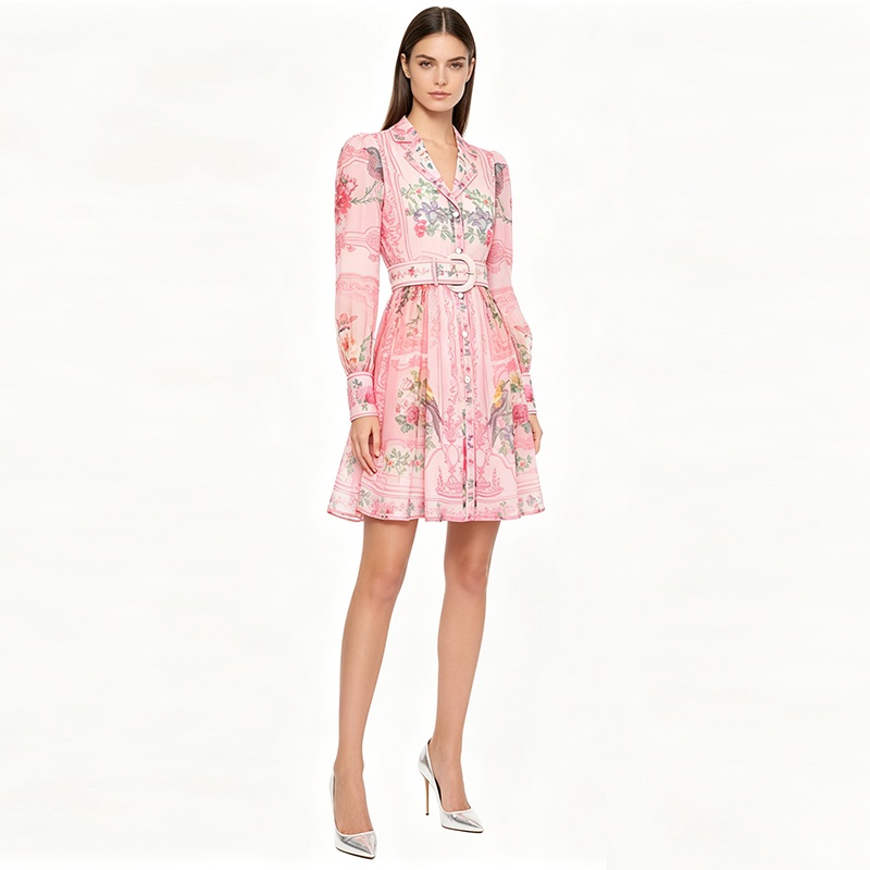 Spring and summer court style dress short printing shirt