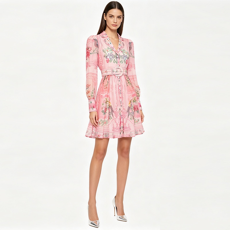 Spring and summer court style dress short printing shirt