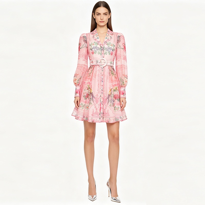 Spring and summer court style dress short printing shirt