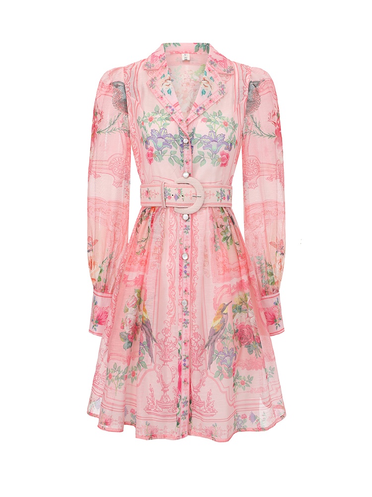 Spring and summer court style dress short printing shirt