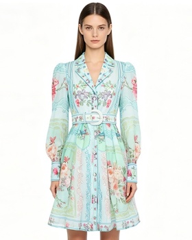 Printing retro shirt spring and summer short dress
