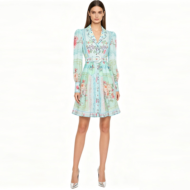 Printing retro shirt spring and summer short dress
