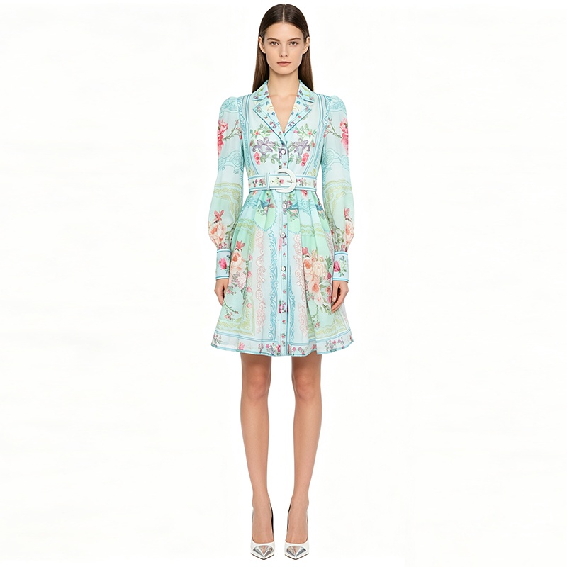 Printing retro shirt spring and summer short dress