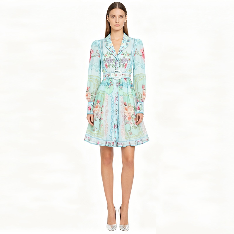Printing retro shirt spring and summer short dress