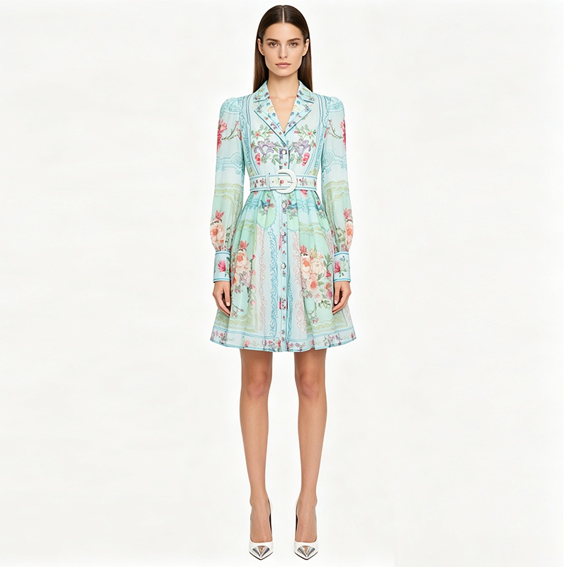 Printing retro shirt spring and summer short dress