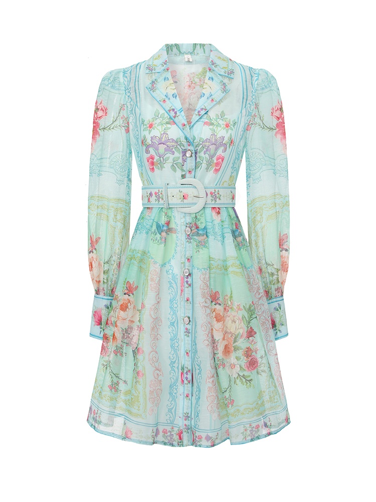 Printing retro shirt spring and summer short dress