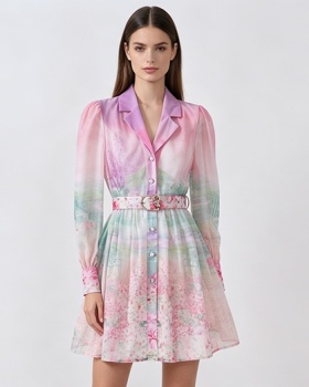 Court style retro spring and summer dress printing short shirt