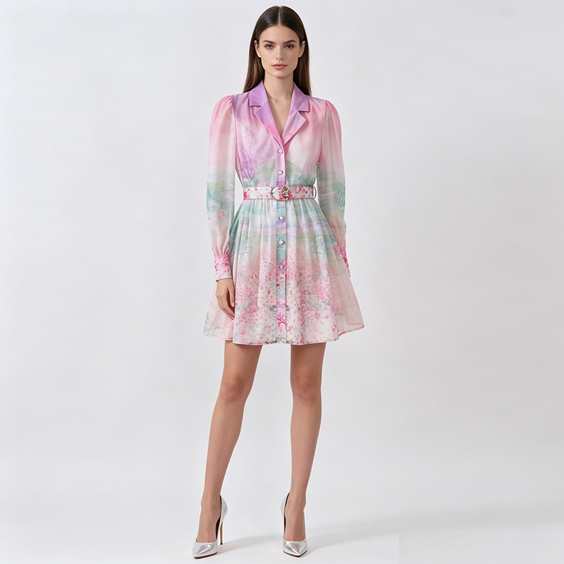 Court style retro spring and summer dress printing short shirt