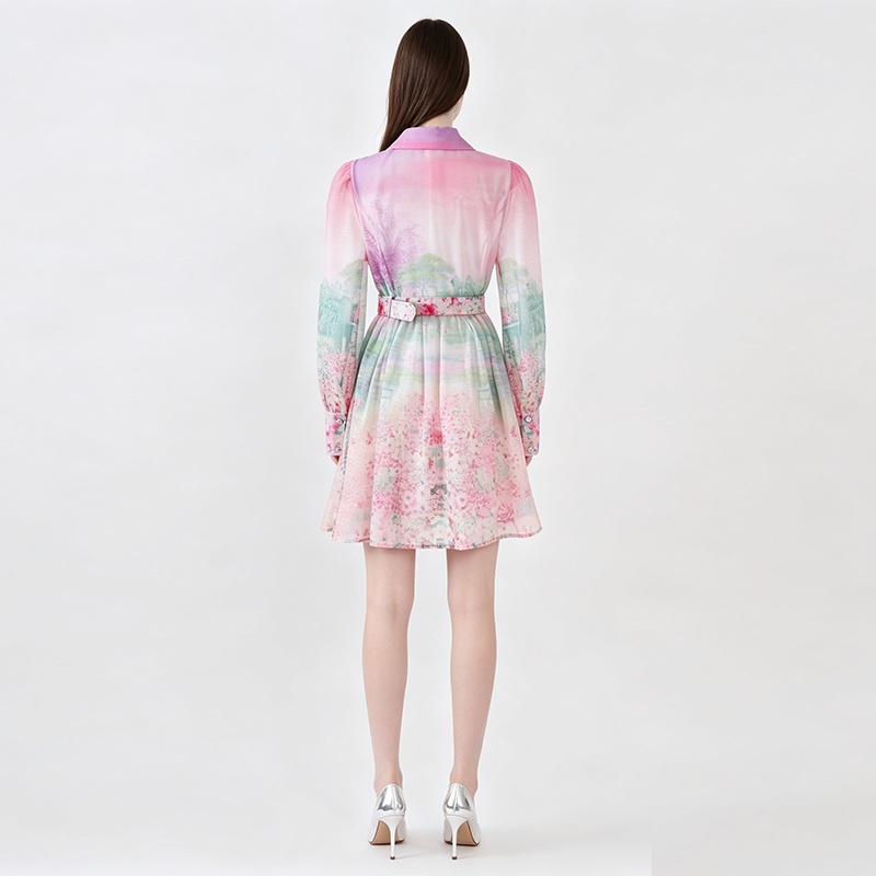 Court style retro spring and summer dress printing short shirt