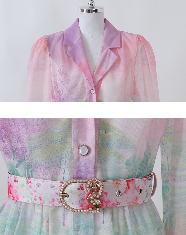 Court style retro spring and summer dress printing short shirt