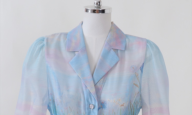 Retro short shirt court style printing dress