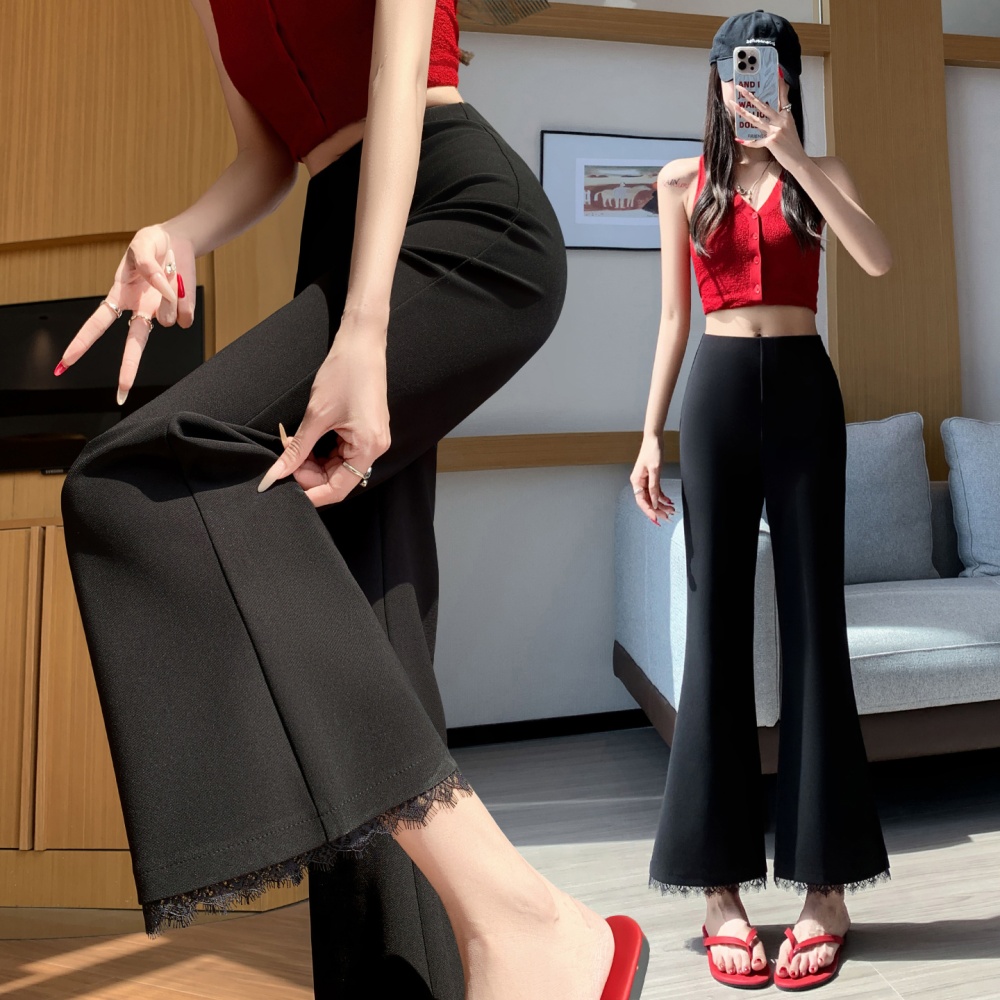 Casual elasticity pants black nine pants