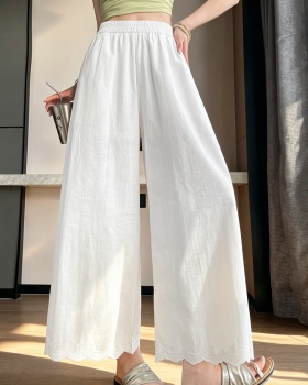 Cotton linen casual pants wide leg pants for women