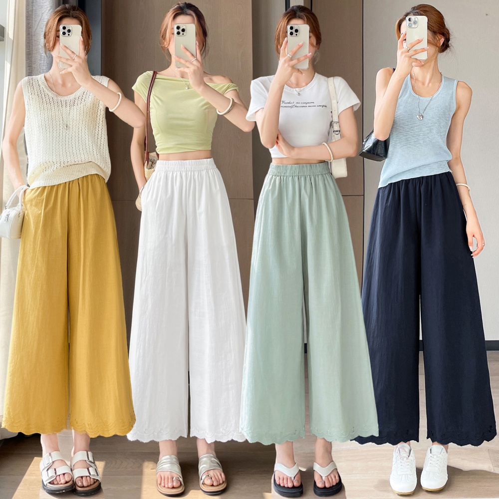 Cotton linen casual pants wide leg pants for women