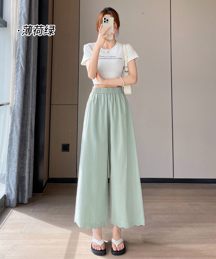 Cotton linen casual pants wide leg pants for women