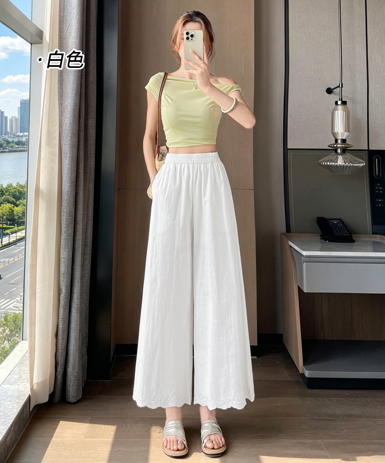 Cotton linen casual pants wide leg pants for women