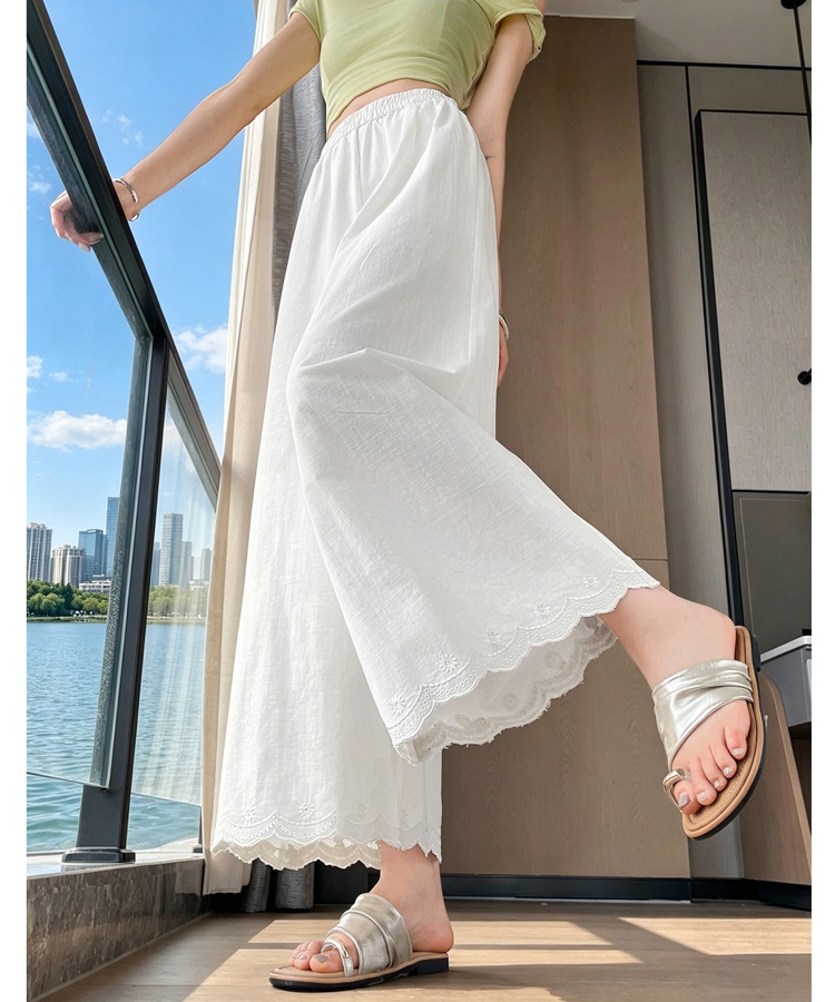 Cotton linen casual pants wide leg pants for women