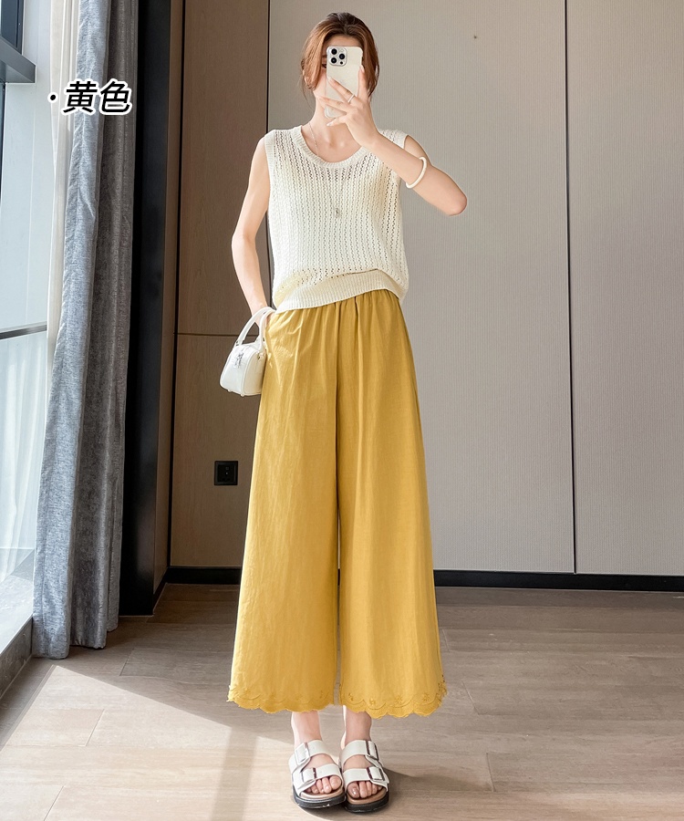 Cotton linen casual pants wide leg pants for women