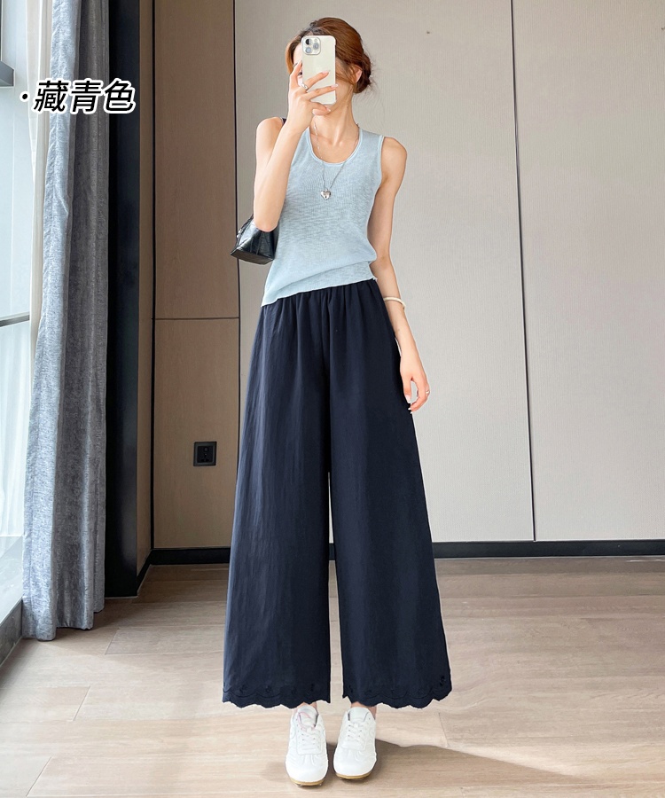 Cotton linen casual pants wide leg pants for women
