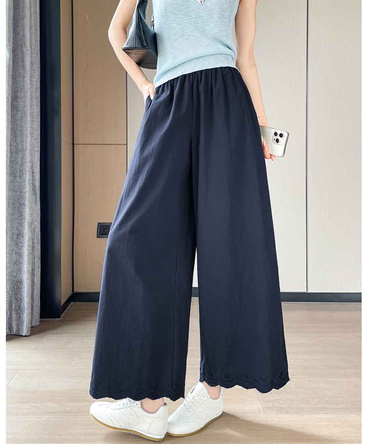 Cotton linen casual pants wide leg pants for women