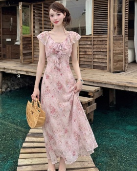 Elegant summer chiffon floral France style dress