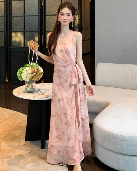 Printing floral chiffon a slice dress for women