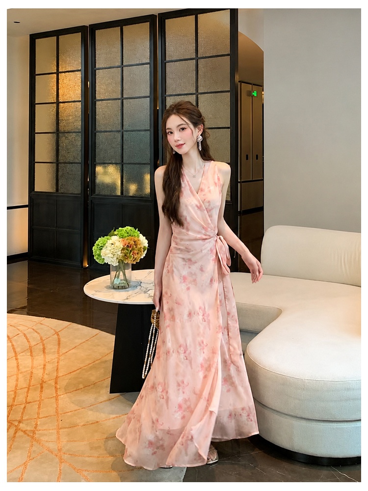 Printing floral chiffon a slice dress for women